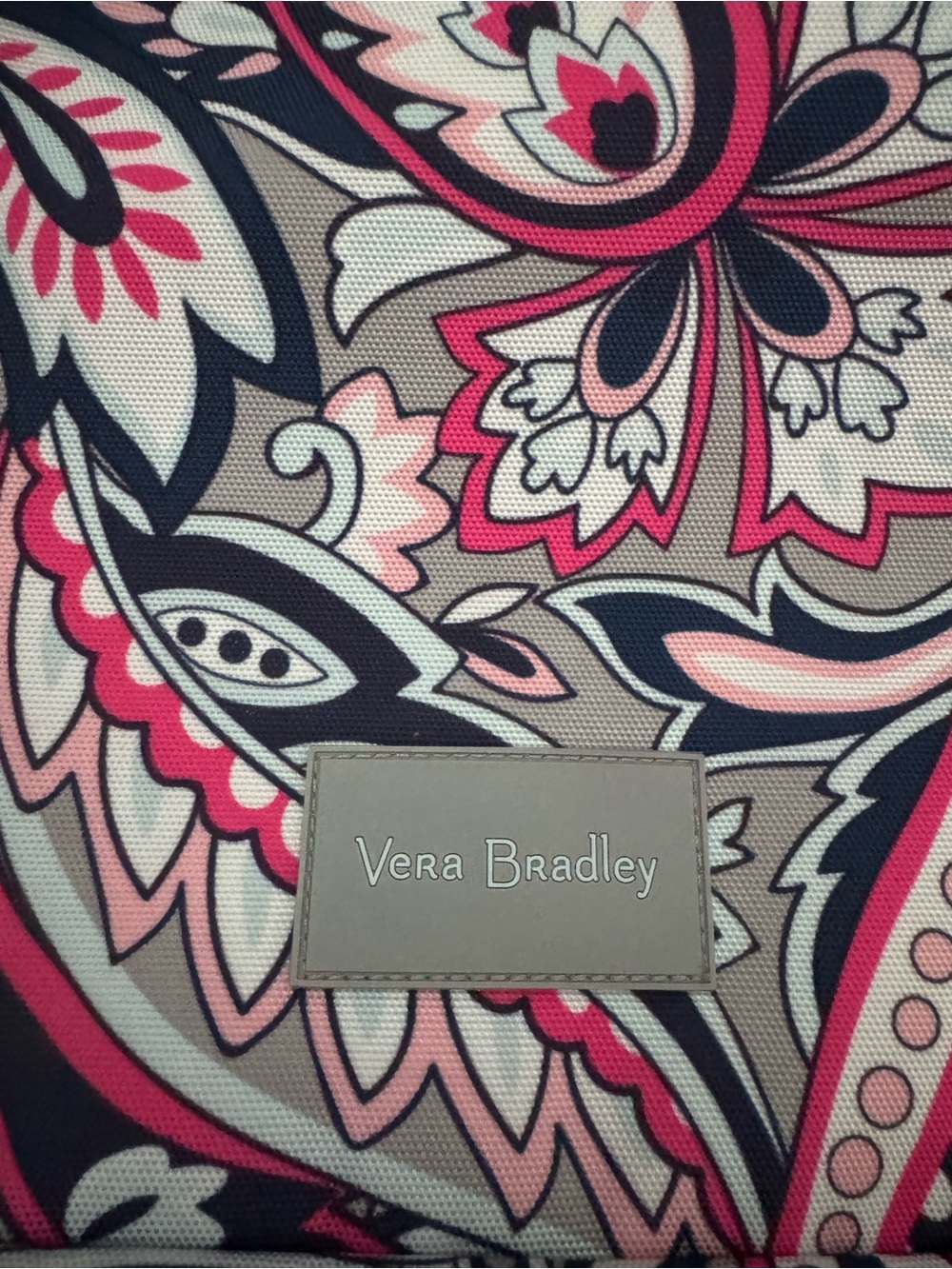 Vera Bradley Drawstring Family Tote Bag in Gray with Pink Floral Accents - Picture 2 of 6
